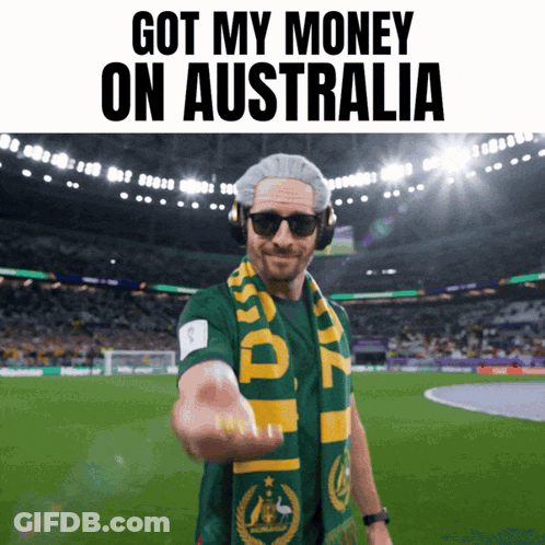 Man Headphones Scarf Got My Money On Australia GIF