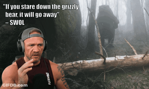 Man Headphones Stare Down Grizzly Bear Swol GIF