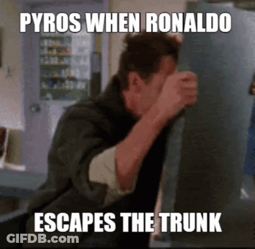 Man Hiding Behind Wall Pyros When Ronaldo Escapes Trunk GIF