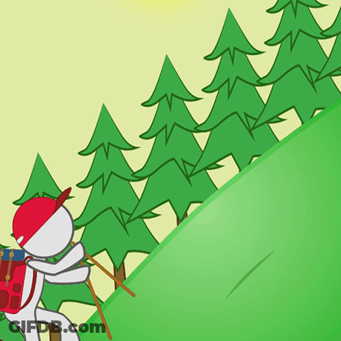 Man Hiking Up Hill With Trees GIF