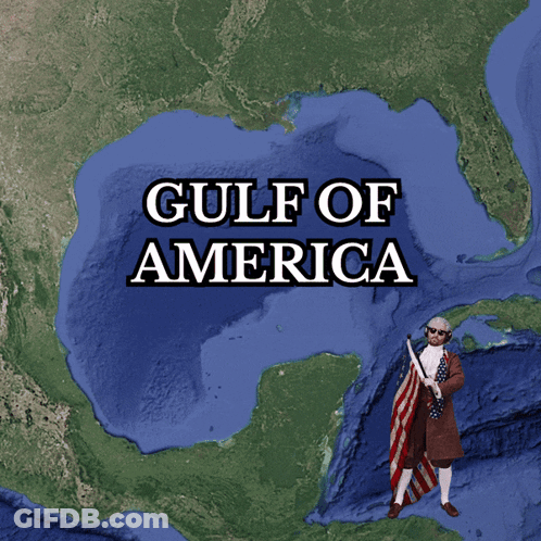 Man Holding American Flag Gulf Of America Map GIF