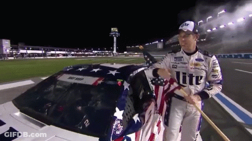 Man Holding American Flag Near Car Saying Lite GIF