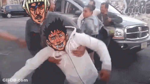 Man Holding Another Man In Front Of Dodge Ram GIF