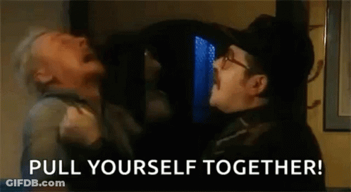 Man Holding Another Man Saying Pull Yourself Together GIF
