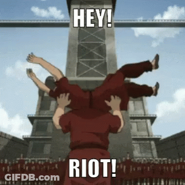 Man Holding Another Man Up Saying Hey Riot GIF