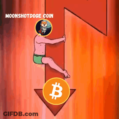Man Holding Arrow Pointing Down Moonshotdoge Coin GIF