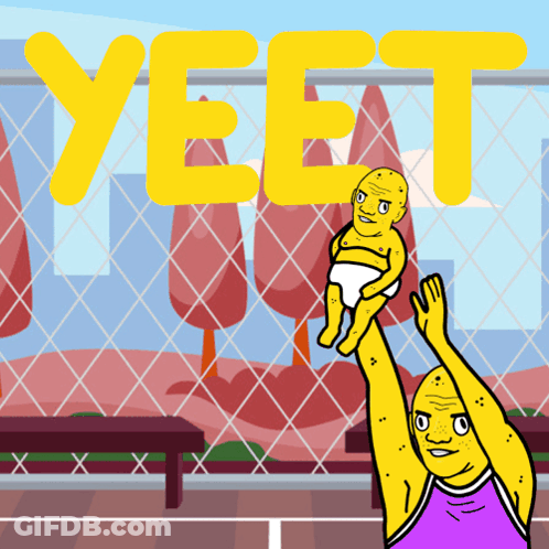 Man Holding Baby Saying Yeet GIF