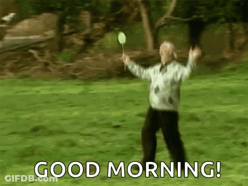 Man Holding Badminton Racket Saying Good Morning GIF