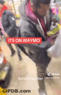 Man Holding Bag In Grocery Store Saying Its On Waymo GIF