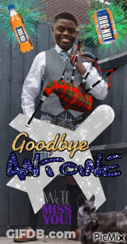 Man Holding Bagpipe Saying Goodbye Antone We'll Miss You GIF