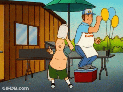 Man Holding Balloons And Boy With Bucket GIF