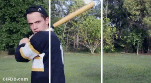 Man Holding Baseball Bat In Field GIF