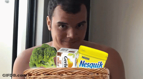 Man Holding Basket With Gerbi Milk And Nesquik GIF