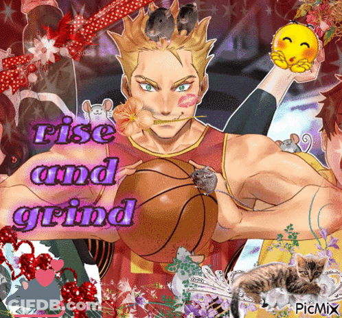 Man Holding Basketball With Words Rise And Grind GIF