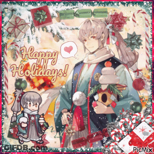 Man Holding Birdhouse Happy Holidays Christmas Card GIF