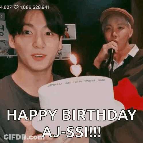 Man Holding Birthday Cake Saying Happy Birthday Aj-Ssi !!! GIF