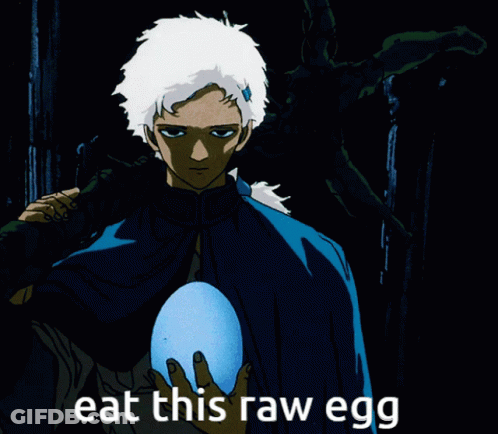 Man Holding Blue Egg Saying Eat This Raw Egg GIF