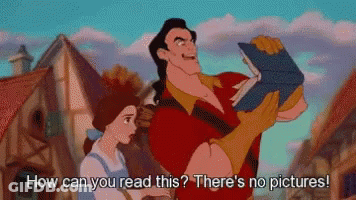 Man Holding Book Next To Woman Saying How Can You Read This There's No Pictures GIF