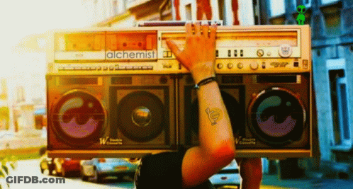 Man Holding Boombox Saying Alchemist GIF