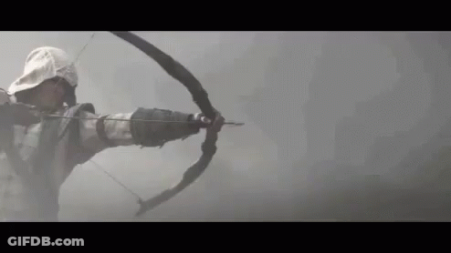 Man Holding Bow And Arrow In Foggy Background GIF