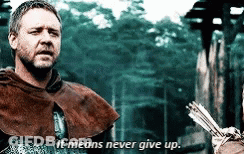 Man Holding Bow And Arrow Saying It Means Never Give Up GIF