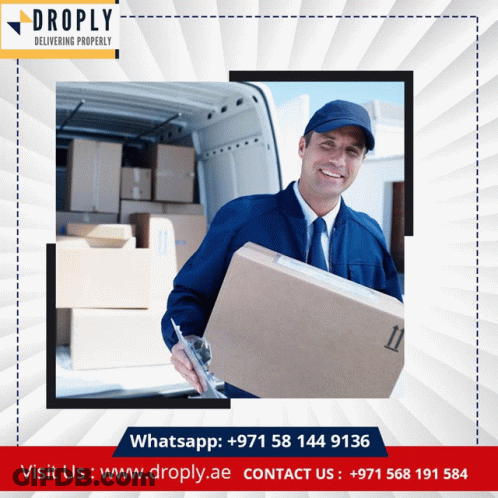Man Holding Box Near Van Saying Droply Delivering Properly GIF