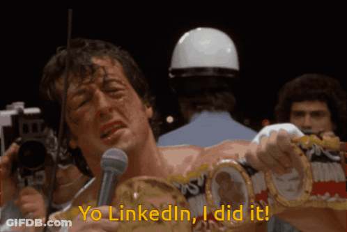 Man Holding Boxing Ring Saying Yo LinkedIn I Did It GIF