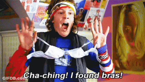 Man Holding Bra Saying Cha-Ching GIF