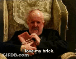 Man Holding Brick Saying I Love My Brick GIF