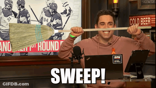 Man Holding Broom Before Cold Beer Sign GIF
