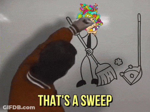 Man Holding Broom Sweep Below GIF