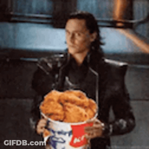 Man Holding Bucket Of Fried Chicken GIF