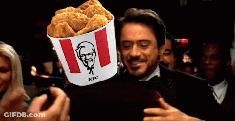 Man Holding Bucket Of KFC Chicken Nuggets Over Head GIF