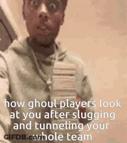 Man Holding Cards Saying How Ghouls Look After Tunneling GIF