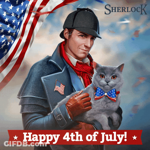 Man Holding Cat Saying Happy 4Th Of July GIF