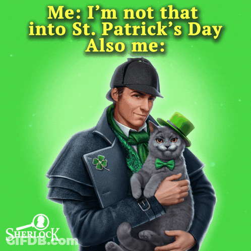 Man Holding Cat With Sherlock Logo GIF