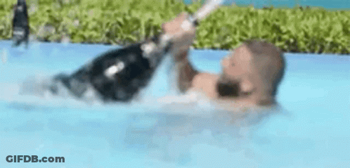Man Holding Champagne Bottle In Pool GIF