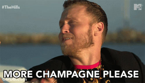 Man Holding Champagne Bottle Saying More Champagne Please GIF