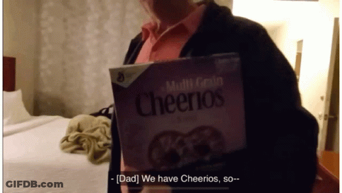 Man Holding Cheerios Saying Dad We Have Cheerios GIF