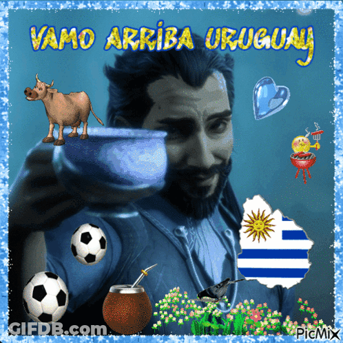 Man Holding Cup Vamos Arriba Uruguay GIF
