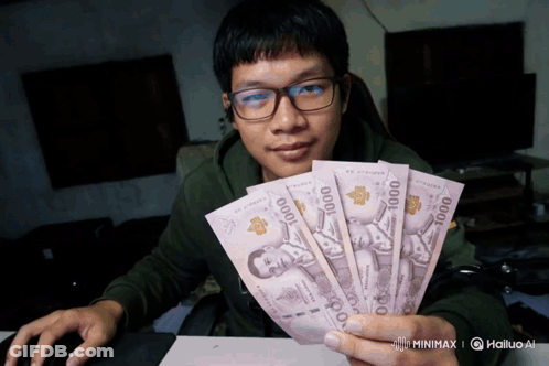 Man Holding Fan Of 1000 Bills GIF