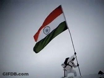 Man Holding Flag On Mountain GIF