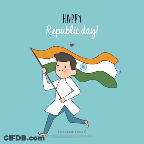 Man Holding Flag Saying Happy Republic Day GIF