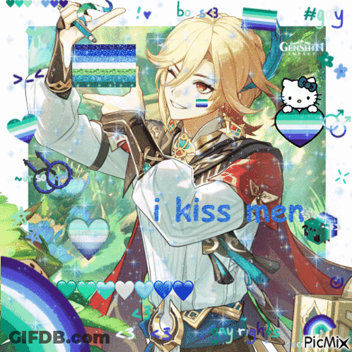 Man Holding Flag Saying I Kiss Men GIF