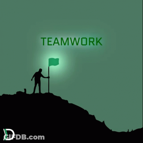 Man Holding Flag With Teamwork Behind GIF