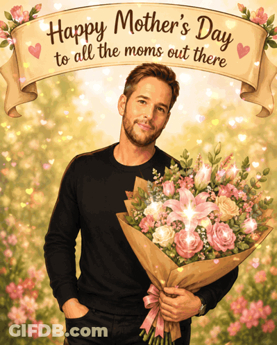 Man Holding Flowers For Mothers Day GIF