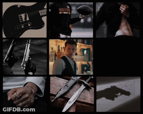 Man Holding Football Guitar Gun And Dagger GIF