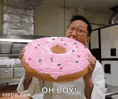 Man Holding Giant Donut Saying Oh Boy GIF