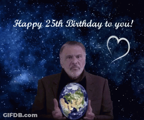 Man Holding Globe Saying Happy 25Th Birthday To You GIF