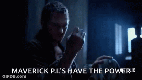 Man Holding Glowing Object Saying Maverick P.I. Has Power GIF